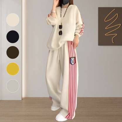 大活躍 長袖 配色 スウェット+ワイドパンツ セットアップ