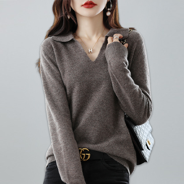 無地 スキッパー襟 レディース プルオーバー ニットセーター