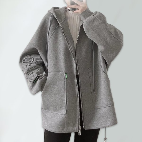 フード付き 裏起毛 ロング 無地 カーディガン