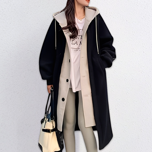 配色 シンプル ファッション フード付き コート