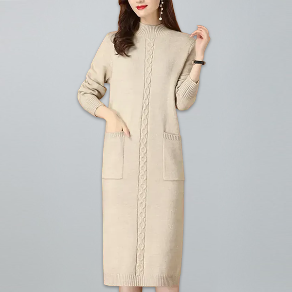 無地 カジュアル シンプル ミドル ロング丈 ニットワンピース
