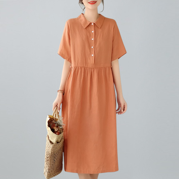 無地 カジュアル レトロ シンプル 綿麻 ワンピース