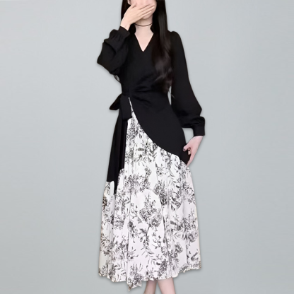 ファッション ウエスト リボン 花柄 カジュアルワンピース