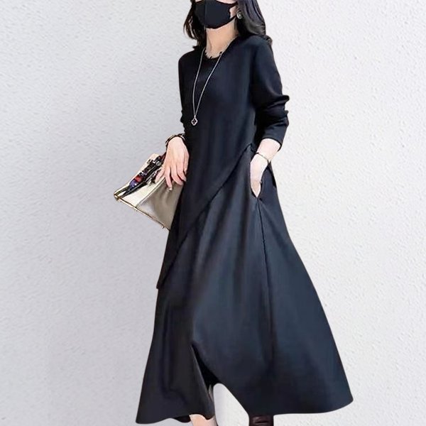 着痩せ ロング 無地 カジュアル シンプル ワンピース