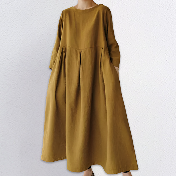 ファッション 無地 リネン コットン カジュアル  ワンピース
