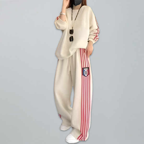 大活躍 長袖 配色 スウェット+ワイドパンツ セットアップ