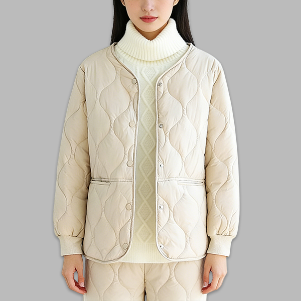 寒さ対策 シンプル ノーカラー ワンボタン 中綿入り ジャケット