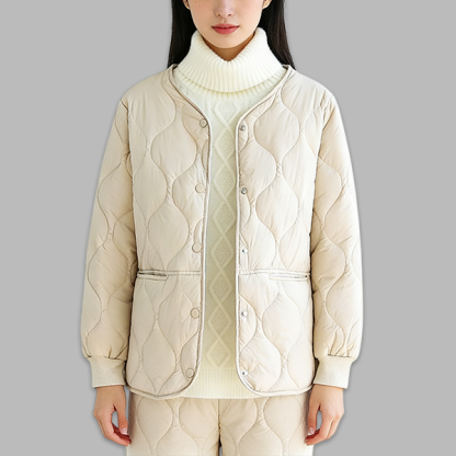 寒さ対策 シンプル ノーカラー ワンボタン 中綿入り ジャケット