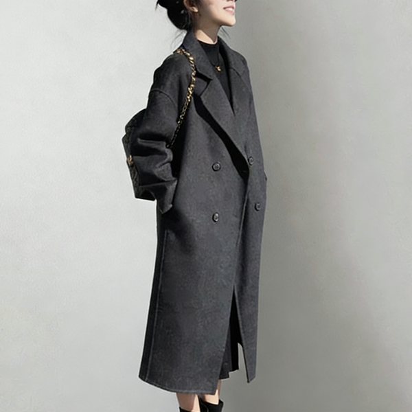 着瘦せ効果のある ダウンインナー付き ウール ボタン付き 保温 ロング コート