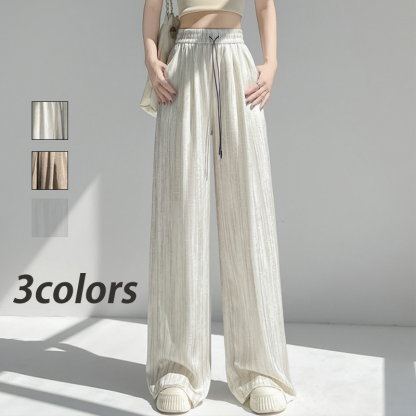 ハイウエスト 接触冷感 ドレープ ワイドパンツ