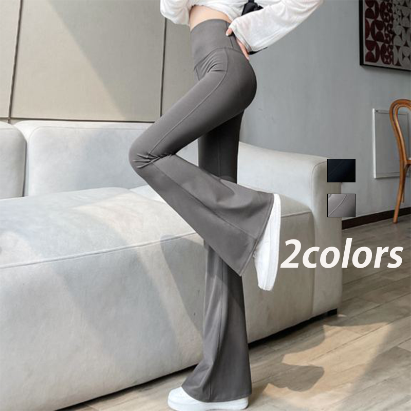 無地 カジュアル シンプル ハイウエスト フレアパンツ