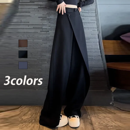 無地 レディース 不規則 ドレープ感 ワイドパンツ