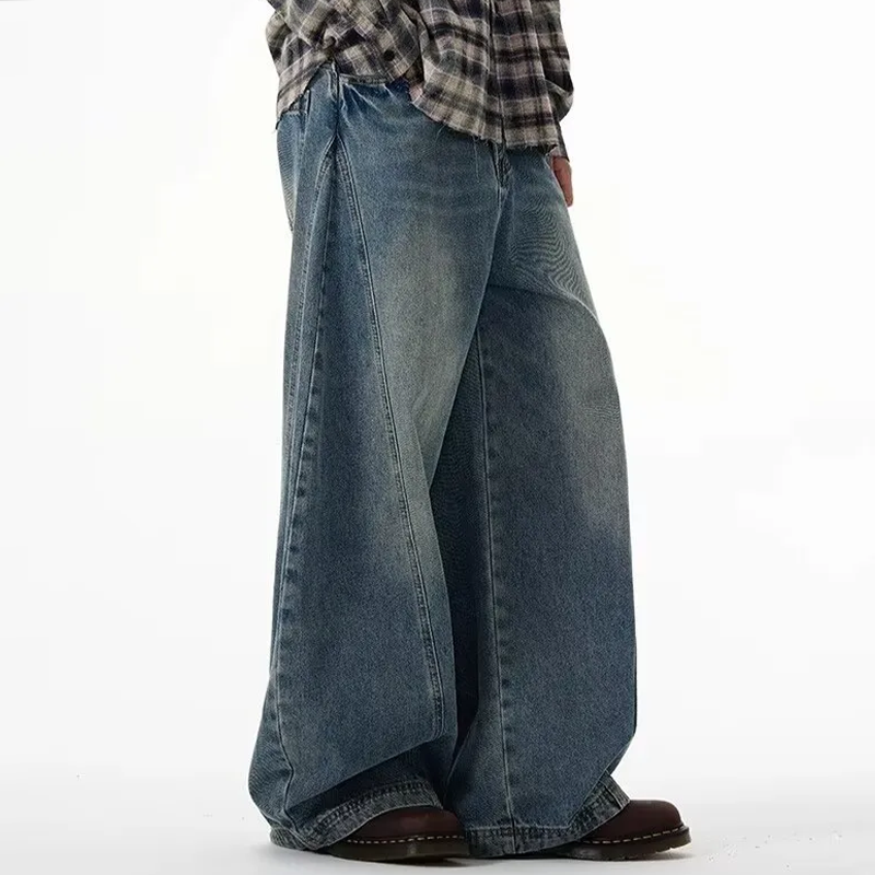 無地 カジュアル シンプル ワイドレッグ デニムパンツ