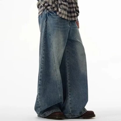 無地 カジュアル シンプル ワイドレッグ デニムパンツ