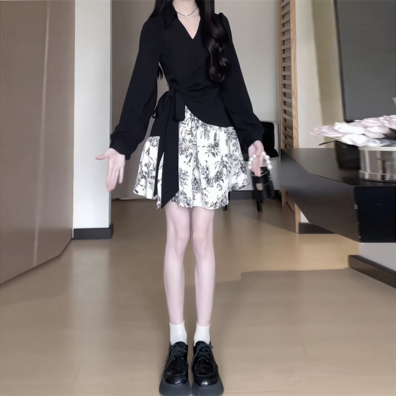 ファッション ウエスト リボン 花柄 カジュアルワンピース