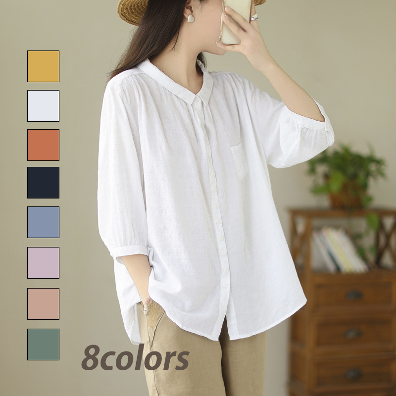 綿麻 無地 カジュアル シンプル ブラウス
