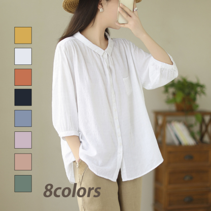 綿麻 無地 カジュアル シンプル ブラウス