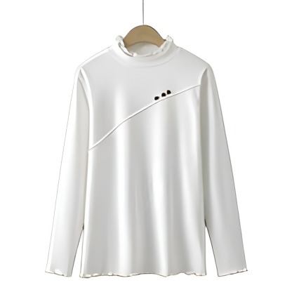 ハイネック レース入り 長袖 レディース カットソー