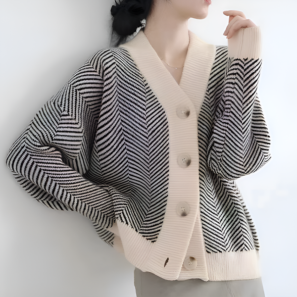 レディース ストライプ柄 ニット カーディガン