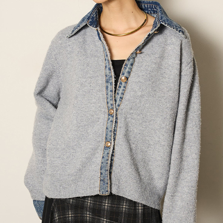 デニムパッチワークニットカーディガン