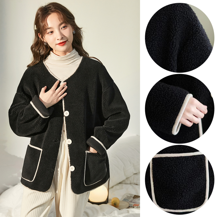 レディース ルーズ フィット ボタン付き 無地 ジャケット