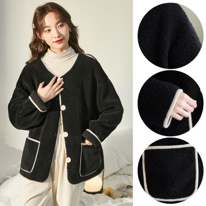 レディース ルーズ フィット ボタン付き 無地 ジャケット