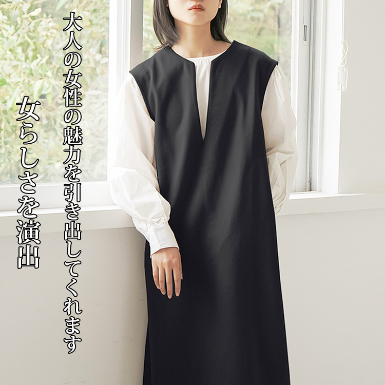 Vネック 袖なし ベスト式 無地 シンプル カジュアルワンピース