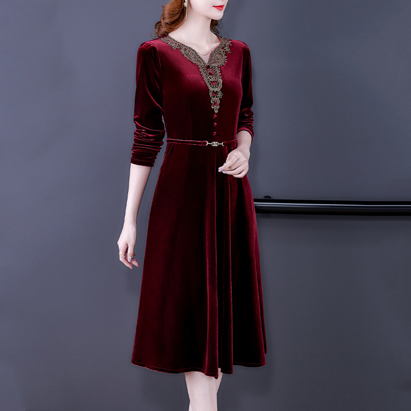 エレガント ウエストス 無地 カジュアル シンプル 長袖 ワンピース