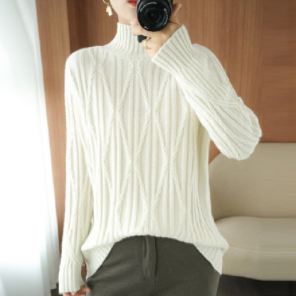 話題沸騰中 レディース 半高襟 長袖 無地 ニット
