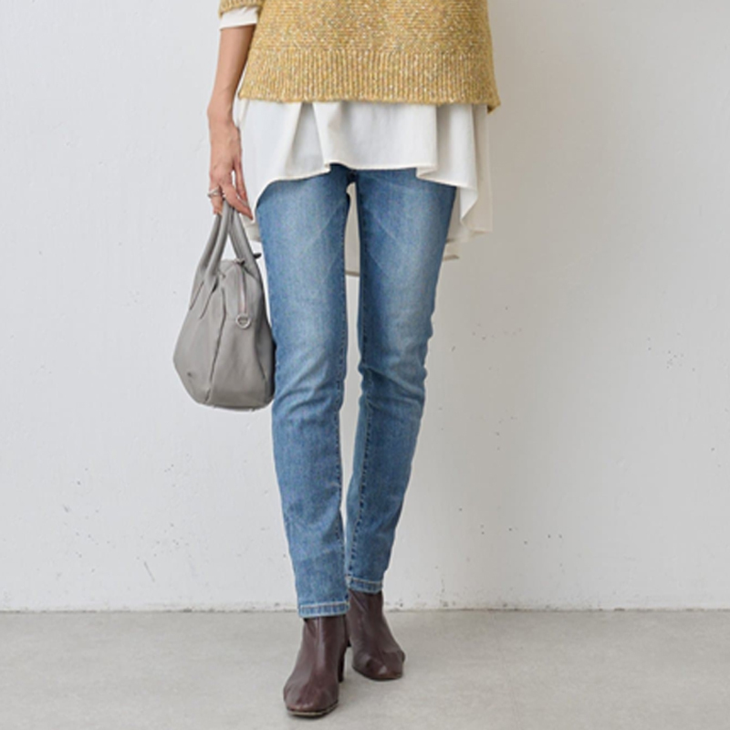 ハイウエスト ストレッチ スキニー 無地 ジーンズ