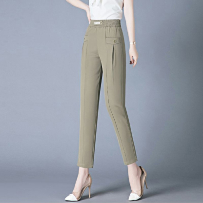 無地 ハイウエスト エレガント カジュアルパンツ