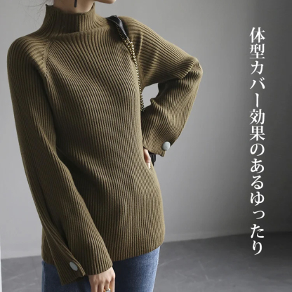 レディース 無地 カジュアル ハイネック ニット