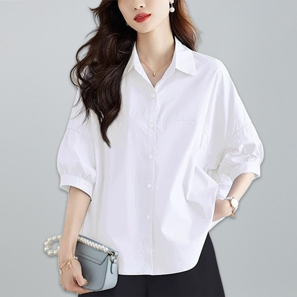 無地 カジュアル シンプル 半袖 Aライン シャツ