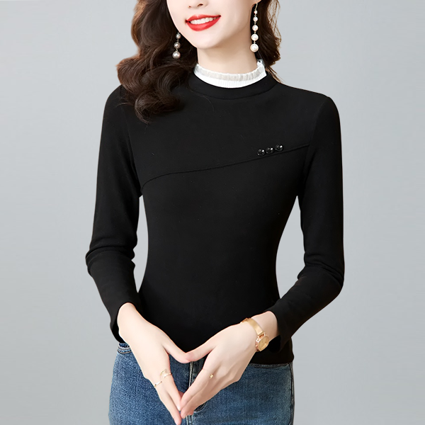 ハイネック レース入り 長袖 レディース カットソー