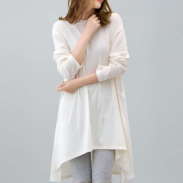 絶妙な 今っぽい ロング 無地 長袖 Tシャツ