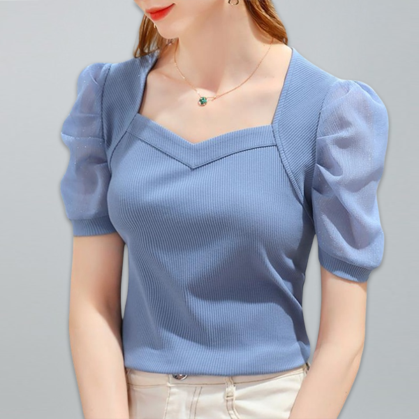 レディース 無地 パフスリーブ Tシャツ