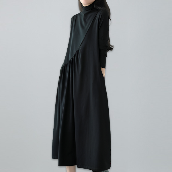 ファッション ハイネック ロング丈 カジュアルワンピース