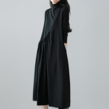 ファッション ハイネック ロング丈 カジュアルワンピース