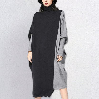 スウィート 配色 ロング丈 ニットワンピース