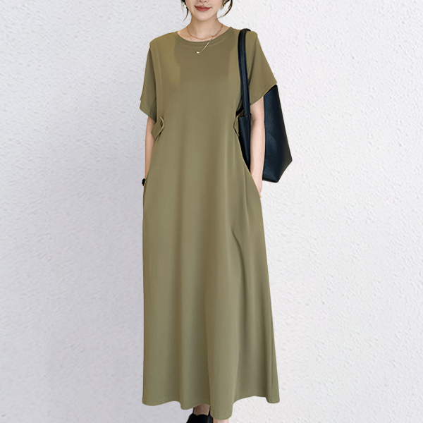 人気商品 無地 ロング丈 カジュアル ワンピース