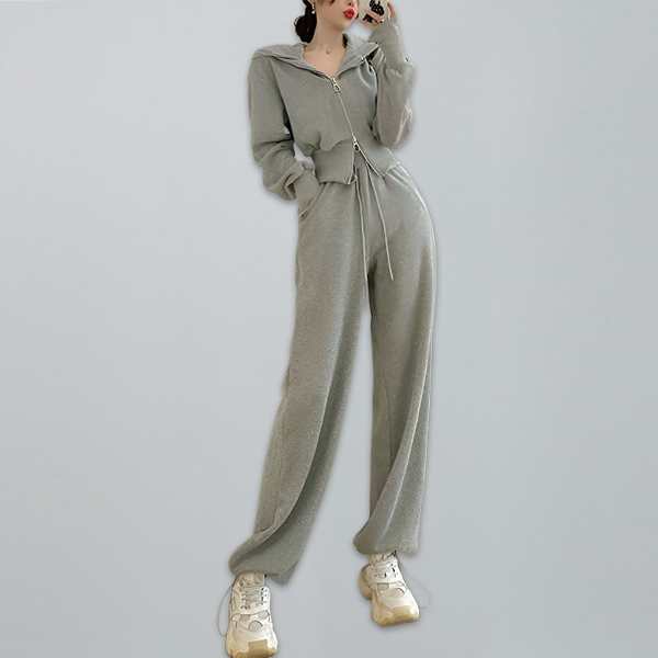 春秋 レディース パーカー+ワイドパンツ 2点セット