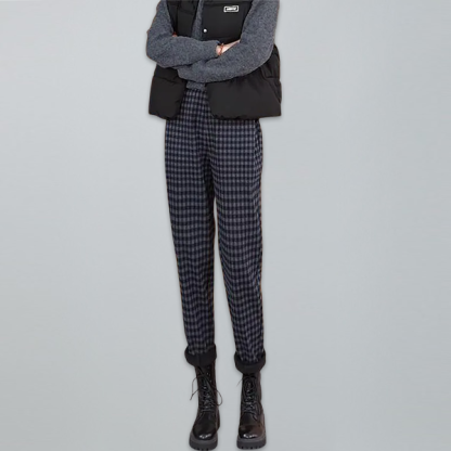 シワになりにくい ハイウエスト チェック柄 カジュアルパンツ