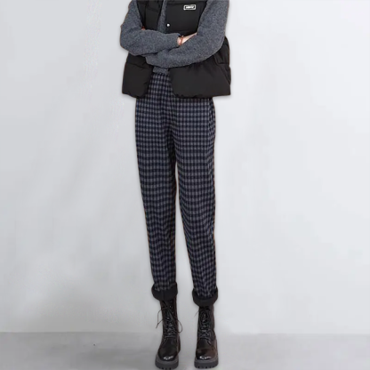 シワになりにくい ハイウエスト チェック柄 カジュアルパンツ