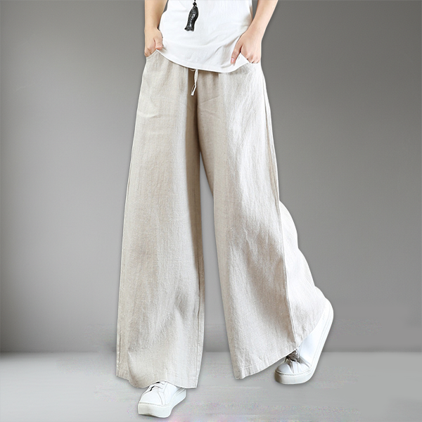 話題沸騰中 綿麻 ハイウエスト ワイドパンツ