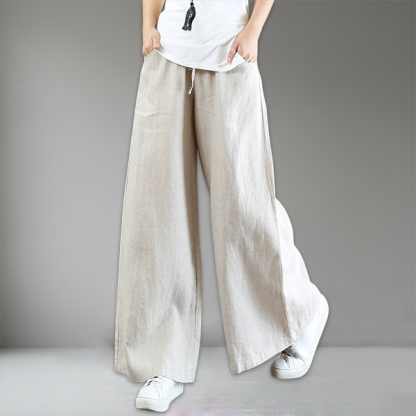 話題沸騰中 綿麻 ハイウエスト ワイドパンツ