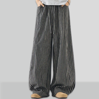 秋にぴったり 大活躍 シンプル ストライプ柄 ワイドパンツ