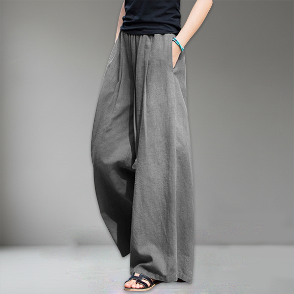 カジュアル  無地 リネン ロング丈 ガウチョパンツ
