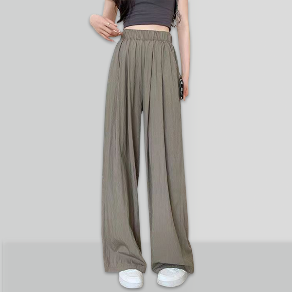 無地 カジュアル 細見えドレープ ワイドパンツ
