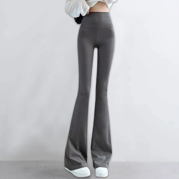 無地 カジュアル シンプル ハイウエスト フレアパンツ