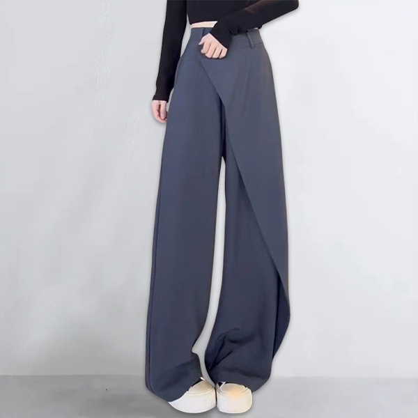 無地 レディース 不規則 ドレープ感 ワイドパンツ